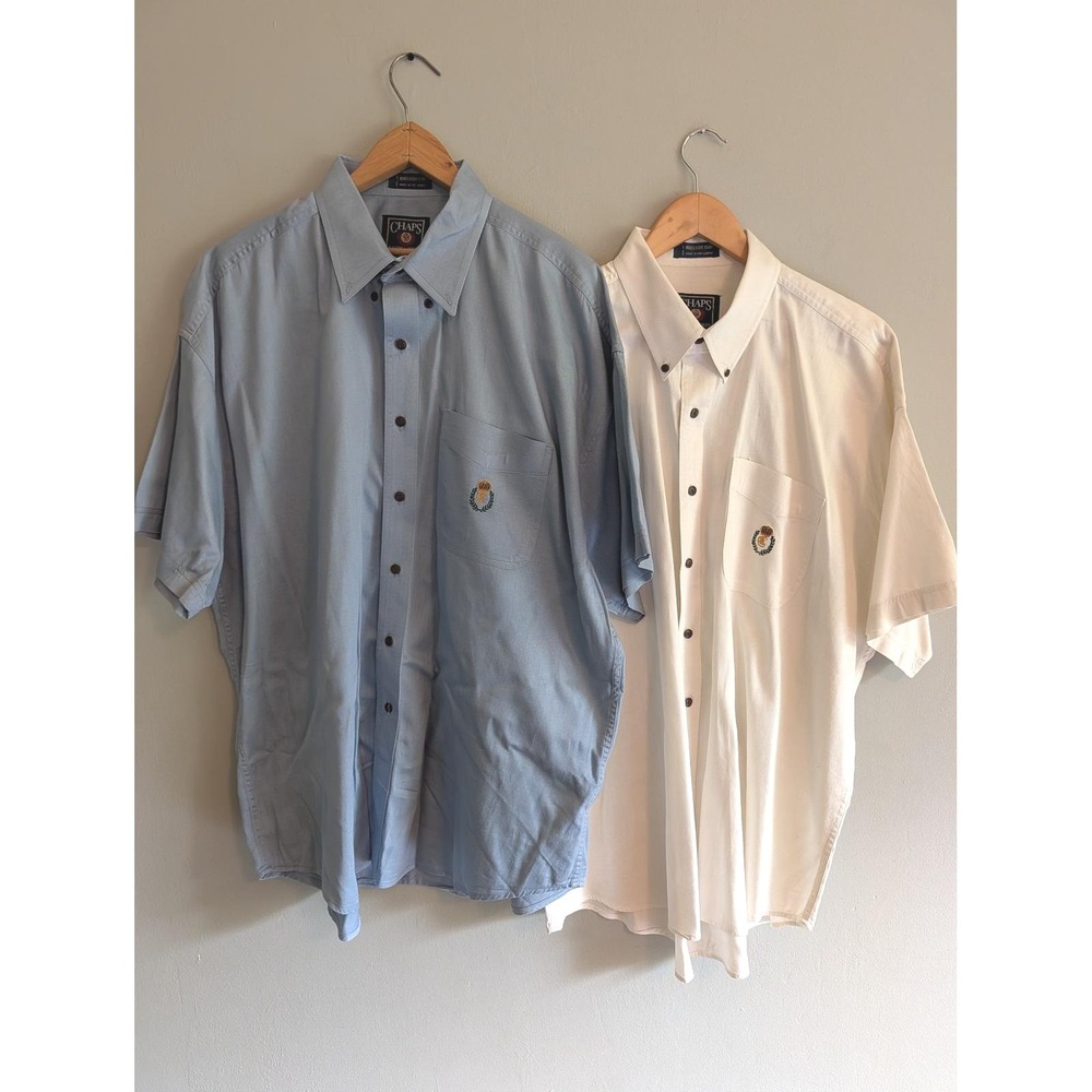 Lot of 2 Vintage 90s Chaps Ralph Lauren Button Down Shirts XL Blue White Grandpa